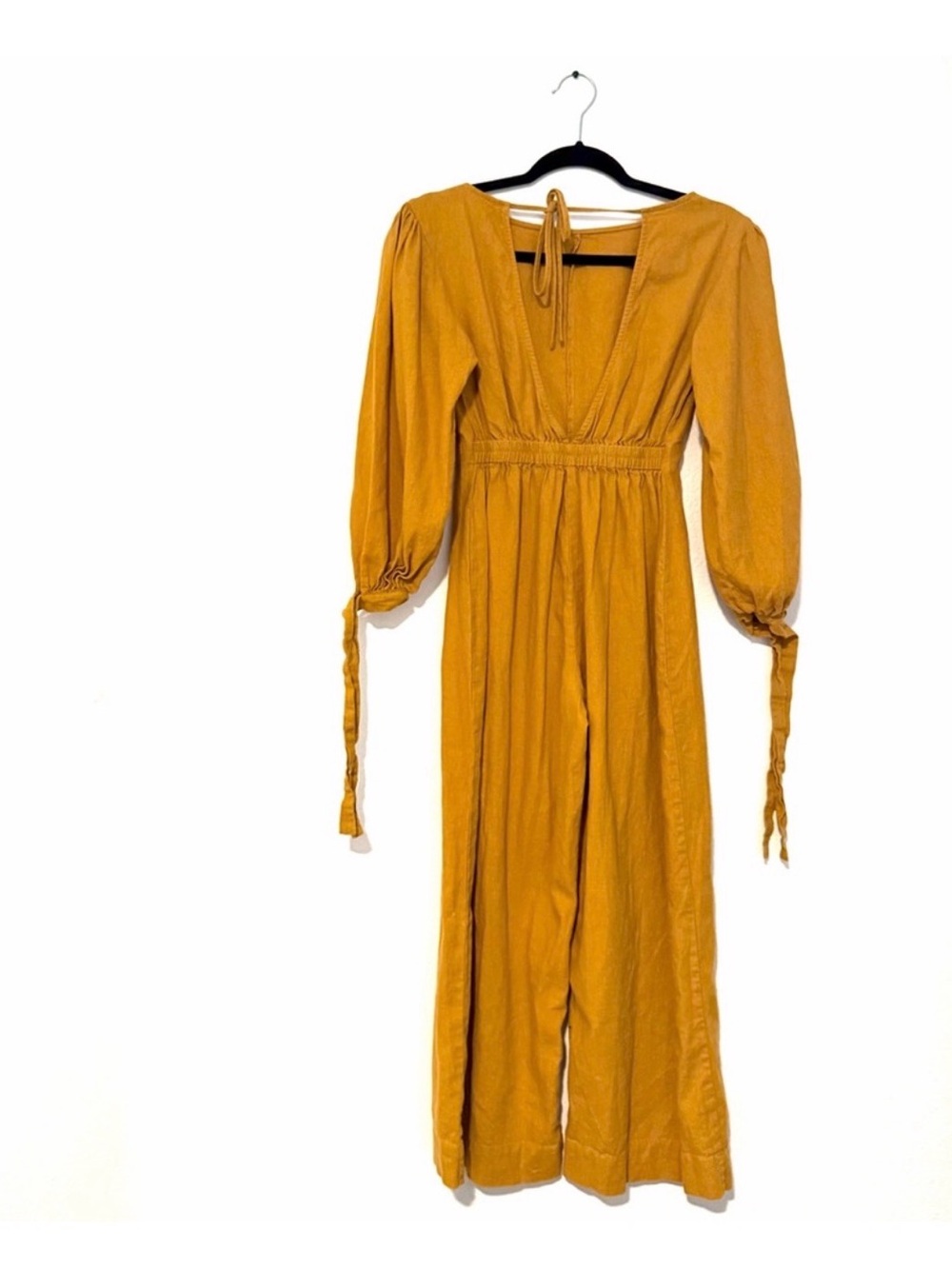 Urban Outfitters Mustard Yellow Linen Pleated Balloon Sleeve Jumpsuit - Picture 3 of 5